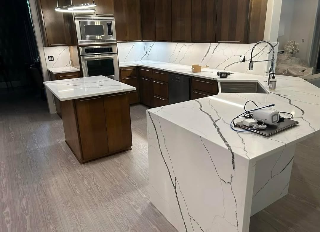 Calacatta St. Pierre Kitchen — Calacatta St. Pierre Quartz kitchen project by Indiana Stone Gallery